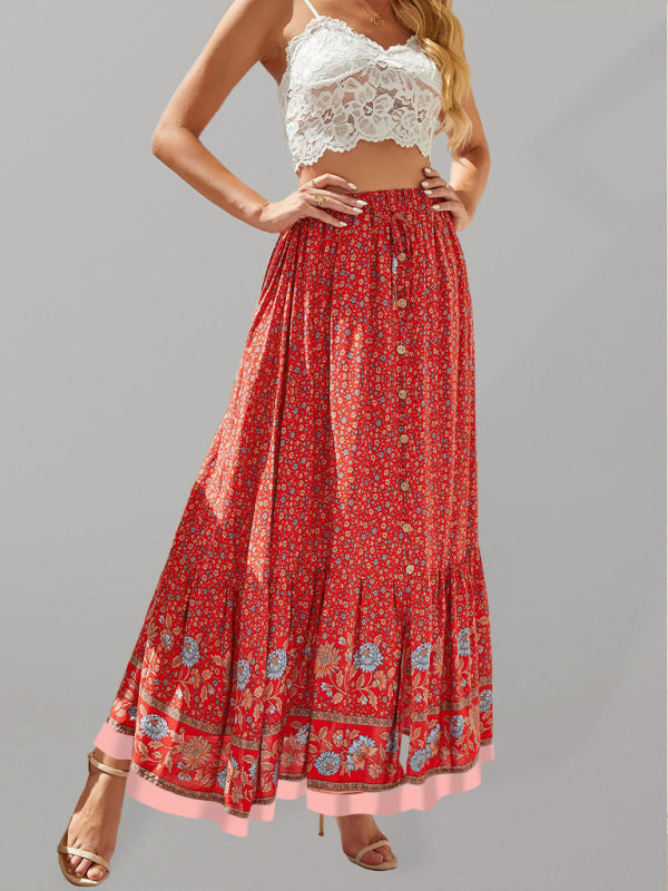 Bohemian Long Ethnic Print High Waist Skirt