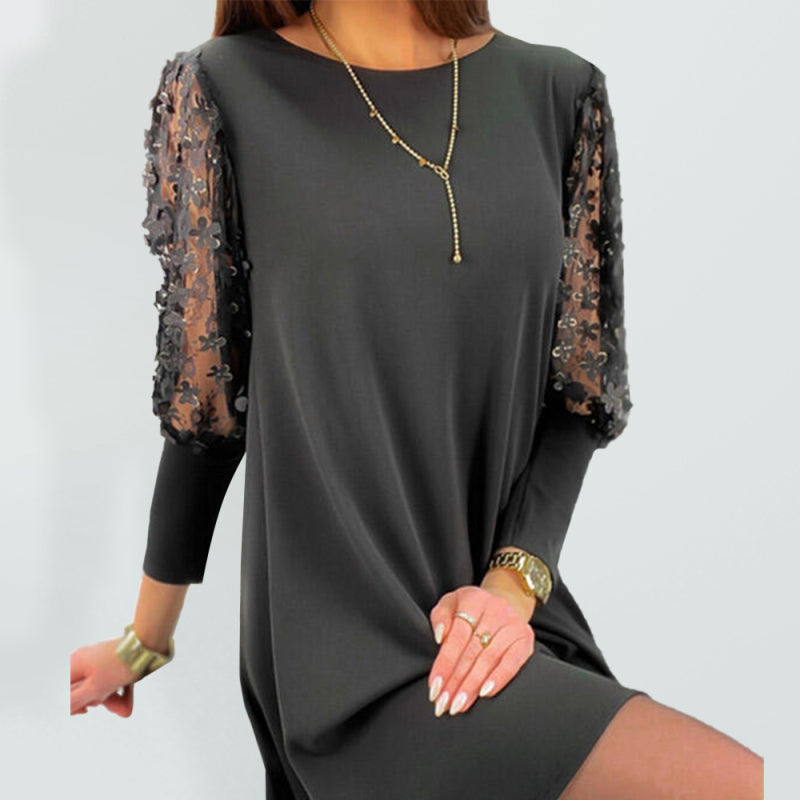 Women's solid Color Casual Lace Sleeve Dress