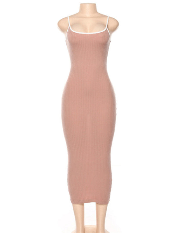 Women's Contrasting color suspender slim dress