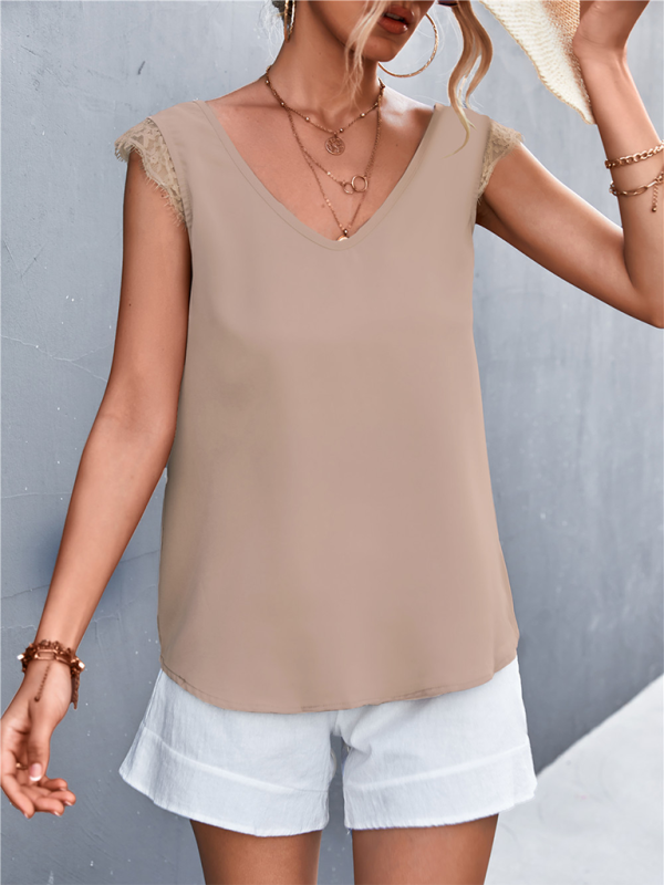 Women's V-neck Lace Stitching Casual Sleeveless Tank Top