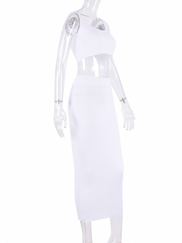 Women's Short Vest Top + High Waist Package Hip Skirt Two-Piece Set