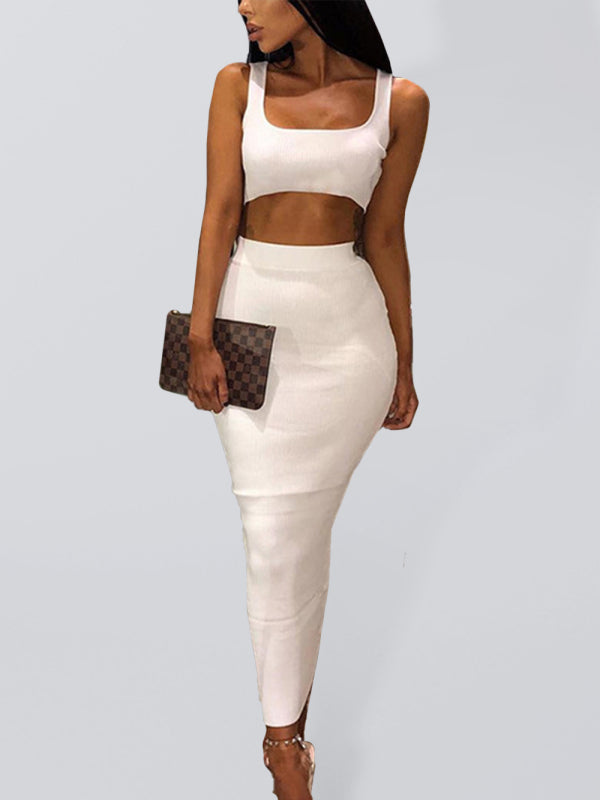 Women's Short Vest Top + High Waist Package Hip Skirt Two-Piece Set