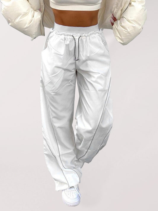Women's solid color multi-pocket all-match pants