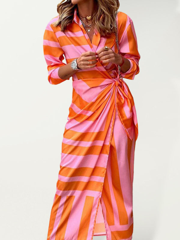 Contrasting Color Mid Length Dress