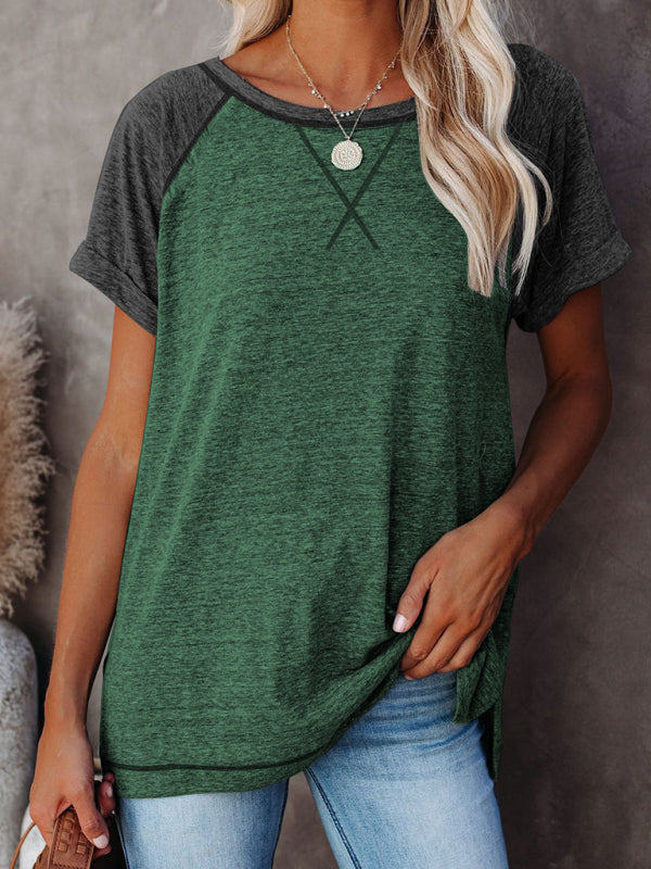 Ladies Colorblock Casual Round Neck Short Sleeve T-Shirt