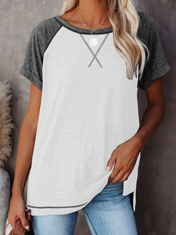 Ladies Colorblock Casual Round Neck Short Sleeve T-Shirt