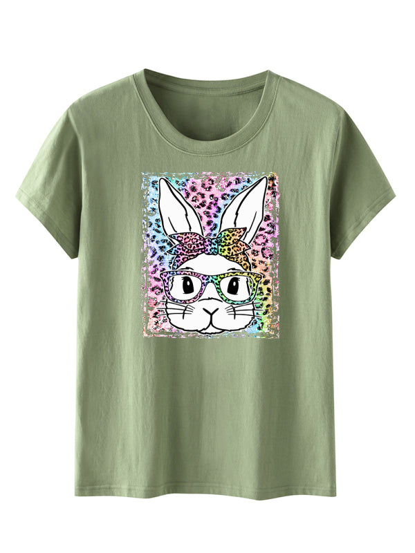 Women's Bunny Print Short Sleeve T-Shirt
