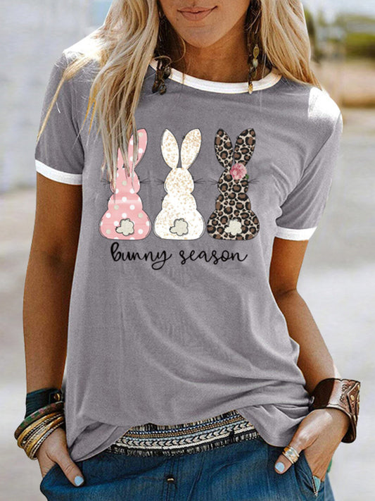 Women's bunny season print color contrast short sleeve T-shirt