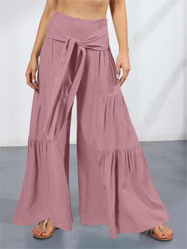 Women's woven strap elastic waist wide-leg A-type casual trousers