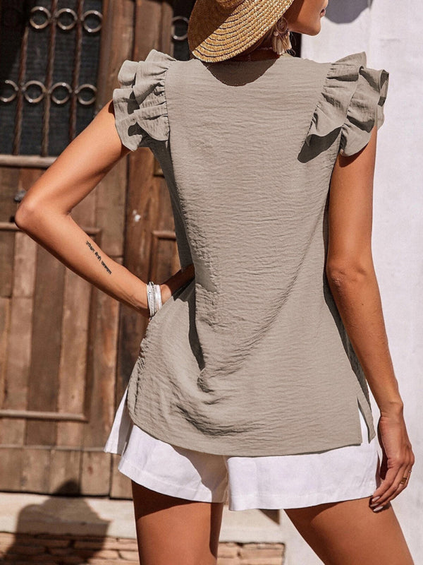 Women's Casual V Neck Ruffle Tank Top