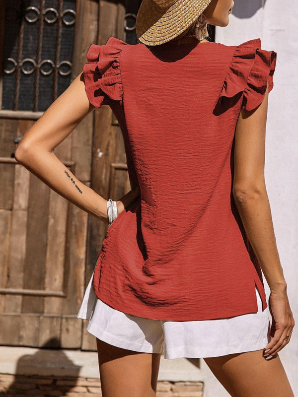 Women's Casual V Neck Ruffle Tank Top