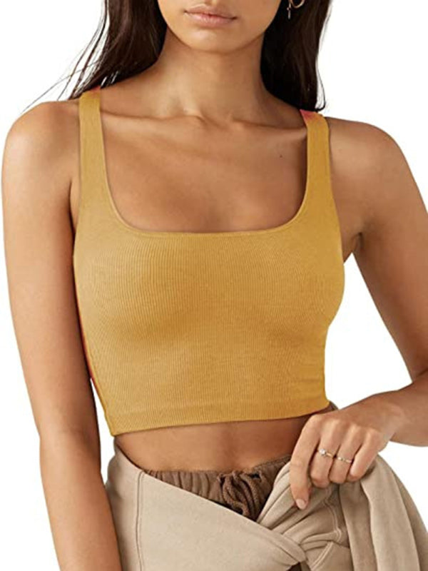 Women's solid color casual thread short top