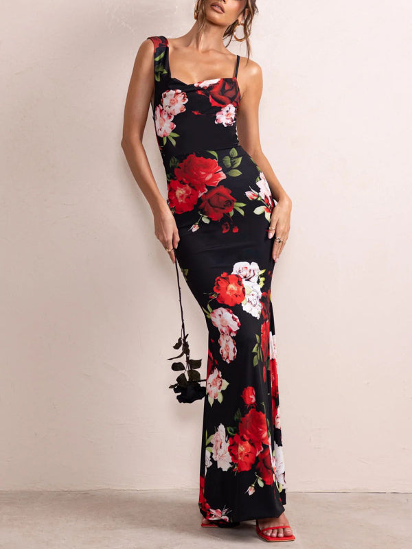 Women's Floral Elegant Sling Long Dress