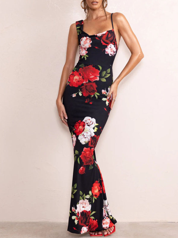 Women's Floral Elegant Sling Long Dress