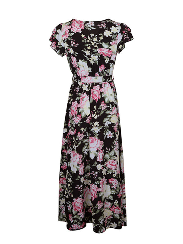 Women's mid-length slit floral dress