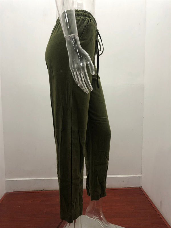 Women's Solid Color Drawstring Loose Casual Wide Leg Trousers
