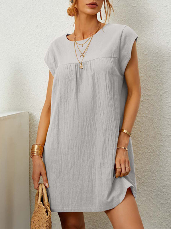 Women's Woven Solid Color Sleeveless Round Neck Dress