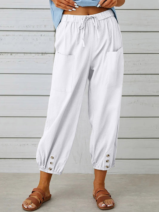 Loose high-waisted button-down cropped wide-leg women's trousers