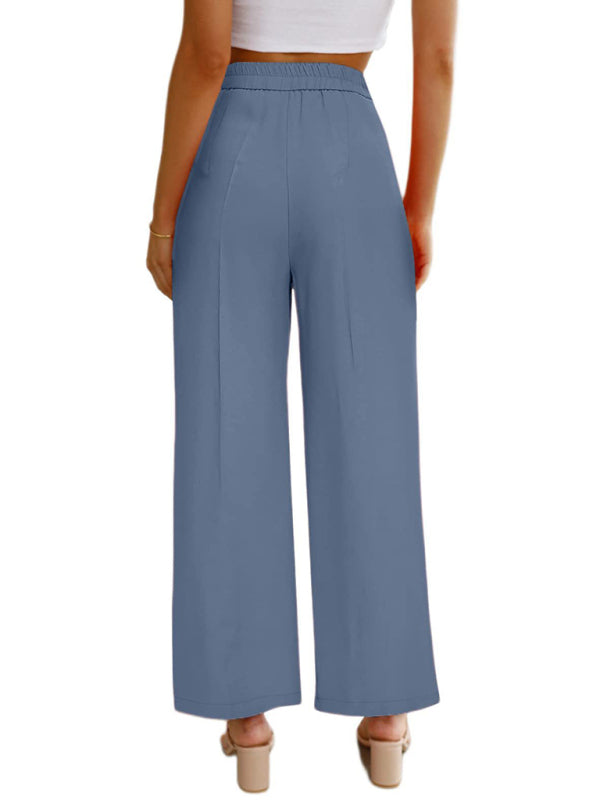 Women's Casual Wide Leg High Waist Button Down Trousers With Pockets