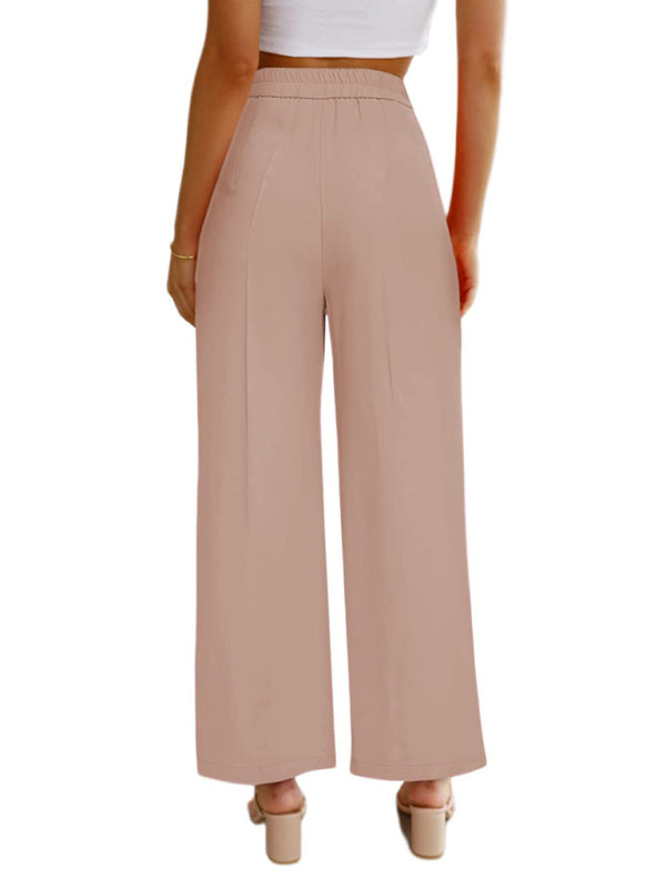 Women's Casual Wide Leg High Waist Button Down Trousers With Pockets