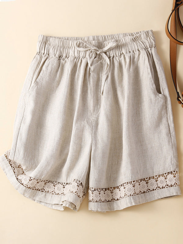 Women's woven hollow lace loose shorts