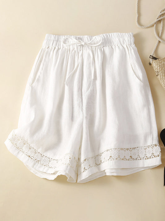 Women's woven hollow lace loose shorts