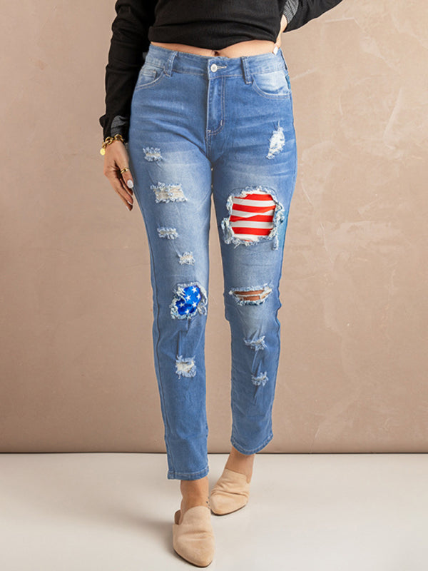 Women's Striped Stars Print Casual Jeans