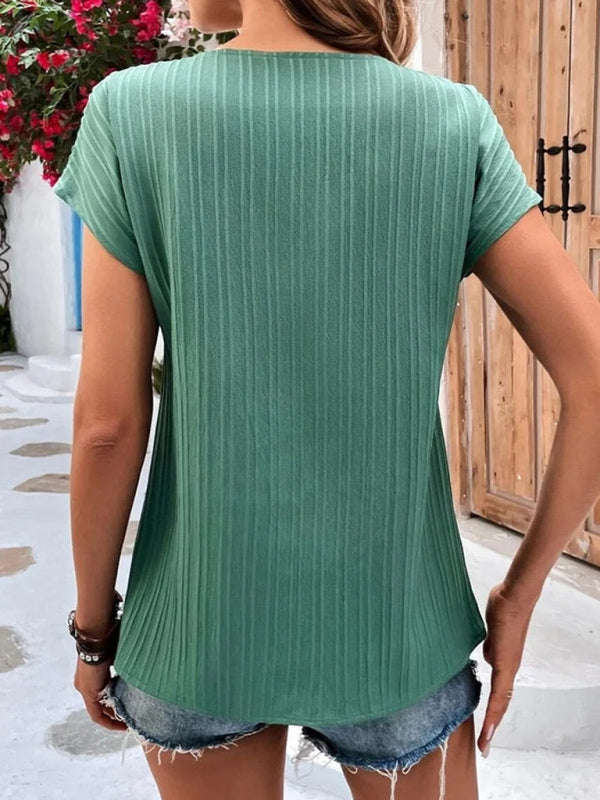 Women's solid color button short sleeves top