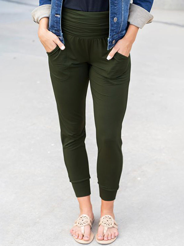 Women's high waist pleated patch pocket cropped pencil pants