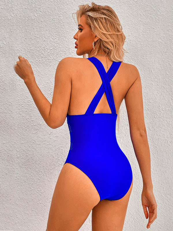 Slimming Seaside Conservative One-piece Solid Color Swimsuit