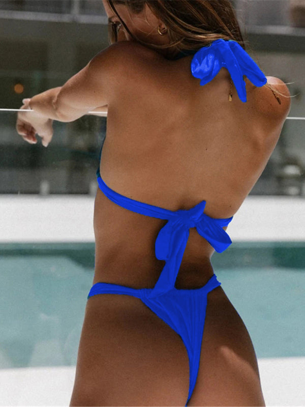 Solid Color Swimsuit Strap Chest Pad Multicolor Shine Bikini