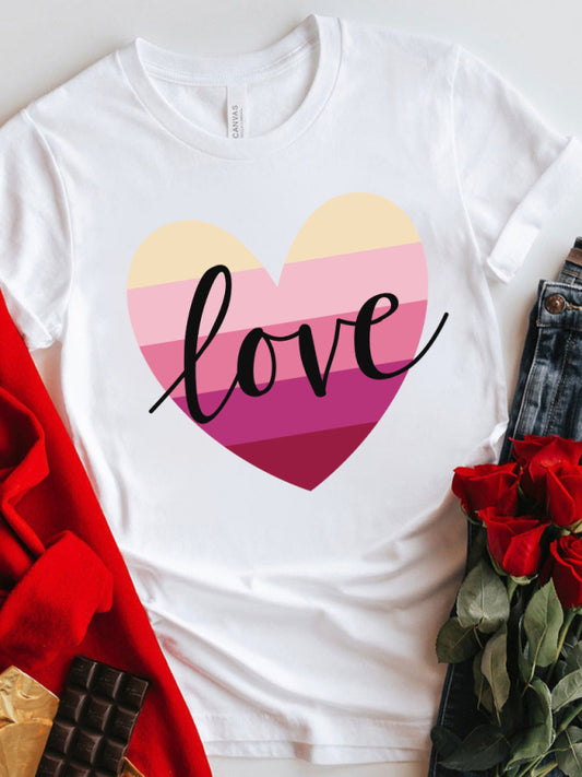 Gradient heart LOVE print T-shirt