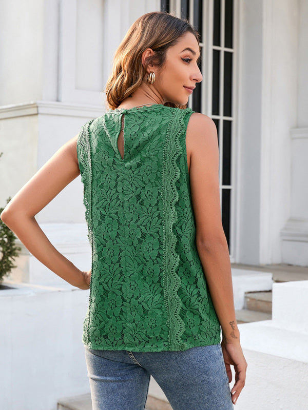 Lace Solid Color Hollow Knitted Vest Top