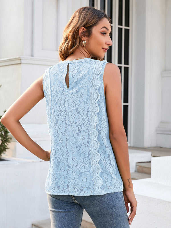 Lace Solid Color Hollow Knitted Vest Top