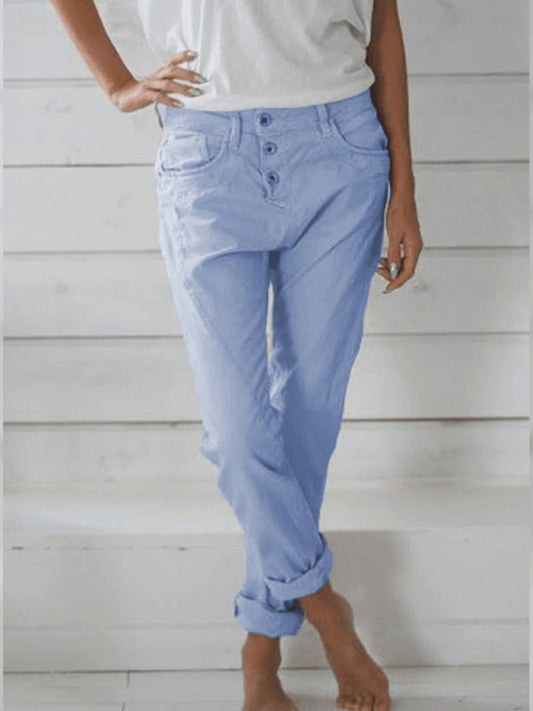 Solid color loose high waist casual trousers