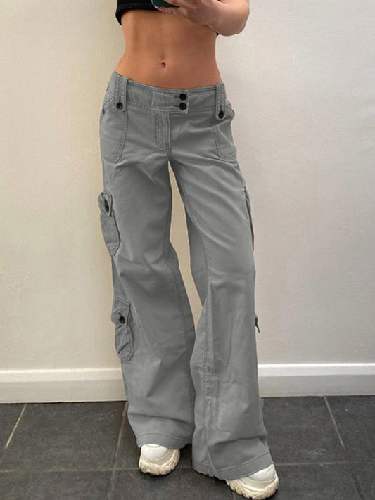 Women's Large Pocket Wide Belt Cargo Trousers