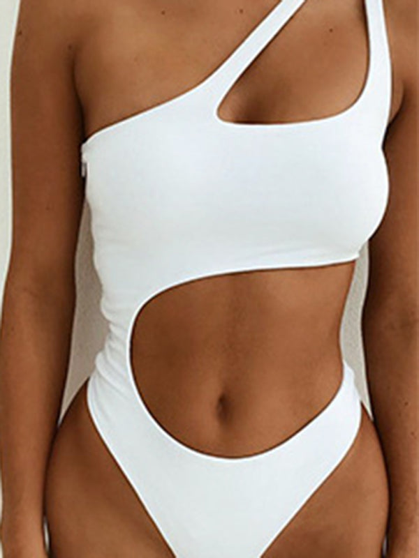 Women's sloping shoulder one piece swimsuit
