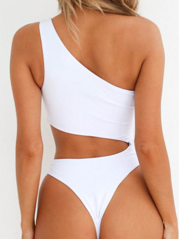 Women's sloping shoulder one piece swimsuit