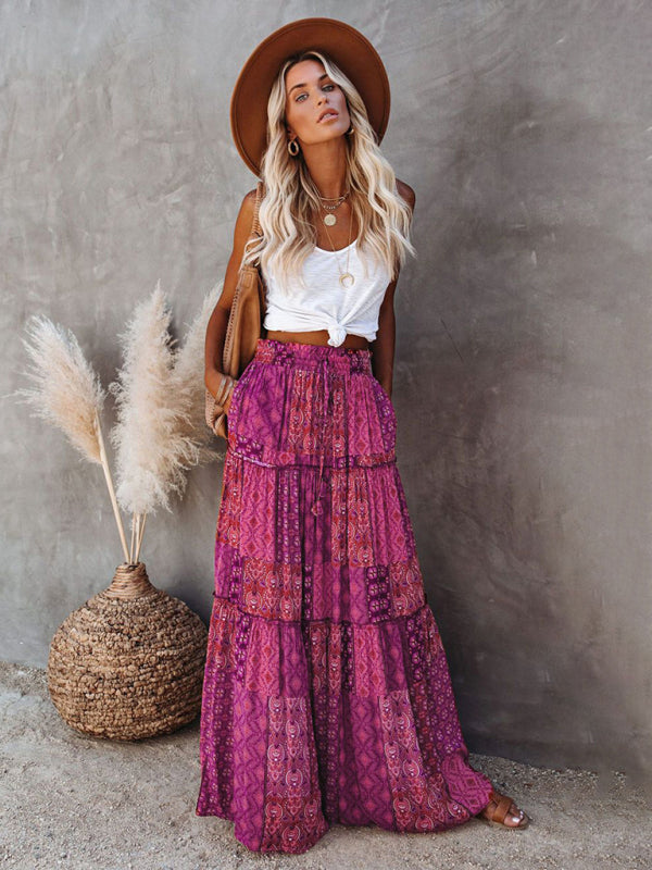 Bohemian loose casual high waist long skirt