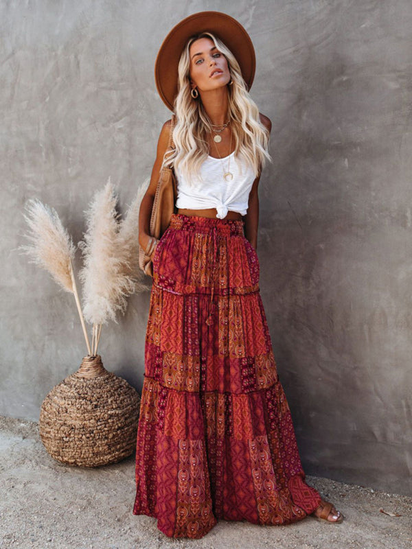 Bohemian loose casual high waist long skirt