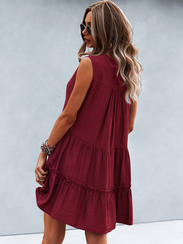 Women's Solid Color V-Neck Sleeveless Dress