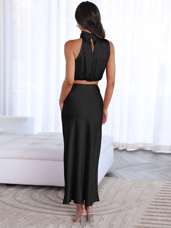 Women's bib top drape skirt elegant two-piece set