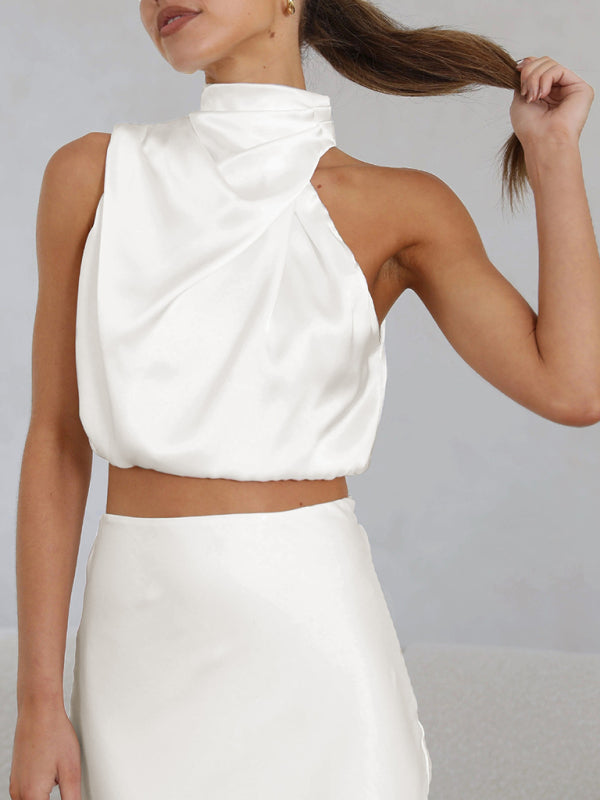 Women's bib top drape skirt elegant two-piece set
