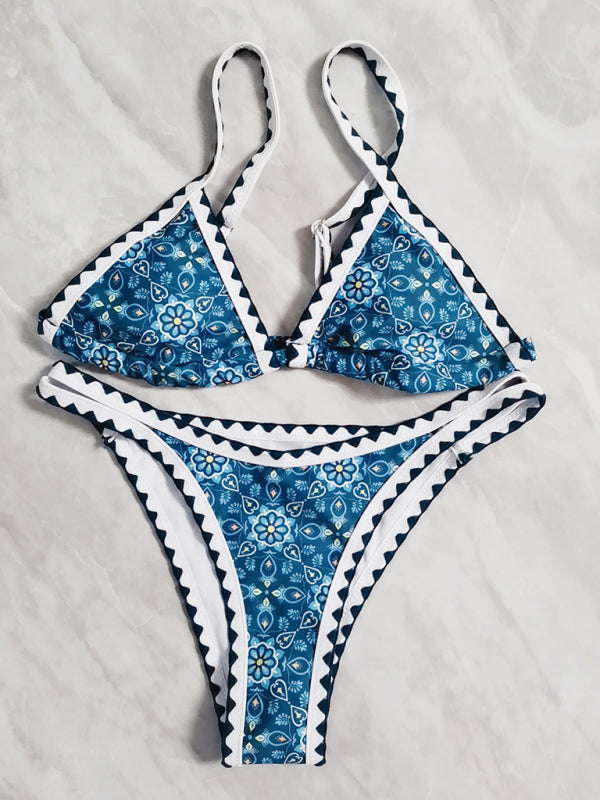 Bikini digital printing crochet split swimsuit