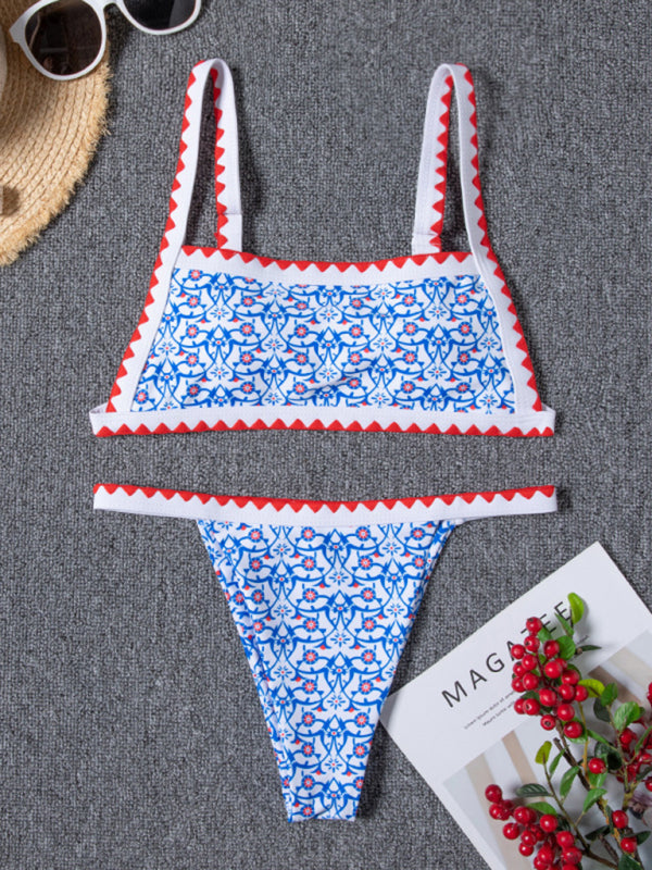 Bikini digital printing crochet split swimsuit