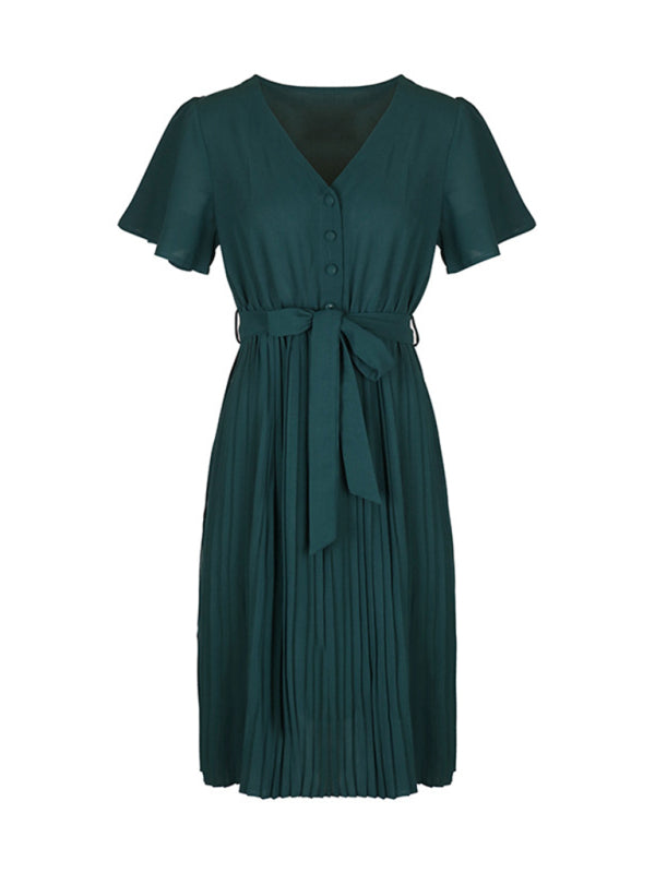 Solid Color Pleated French Elegant Dress