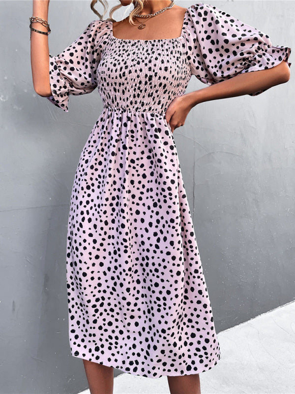 Women's Casual Square Neck Retro Leopard Print Dress