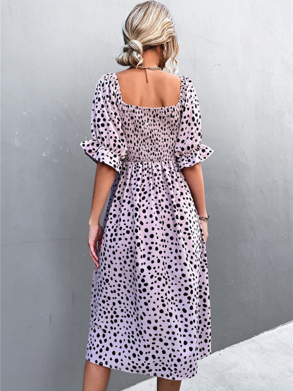 Women's Casual Square Neck Retro Leopard Print Dress
