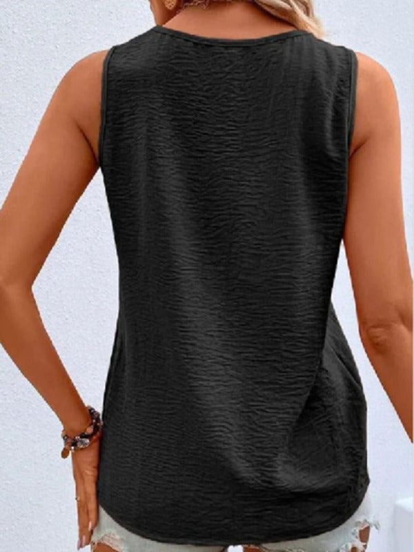 Women's Solid Color Casual V-Neck Button Sleeveless Top
