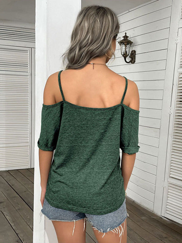 Women's solid color strapless one-shoulder t-shirt